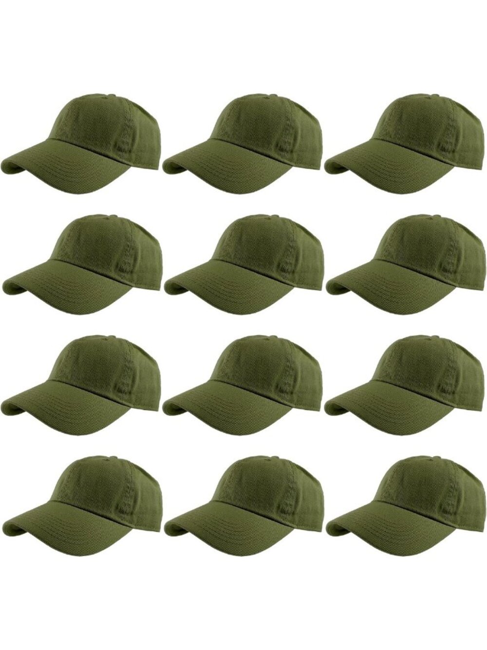 100% Cotton Adjustable Baseball Caps - Plain Blank Hats, Bulk Pack of 12
